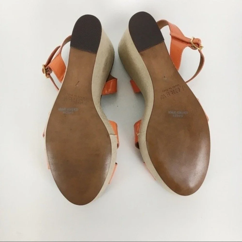 JCREW J CREW Size‎ 7 Orange Patent Leather Strappy Wedges Platform Heels Sandals